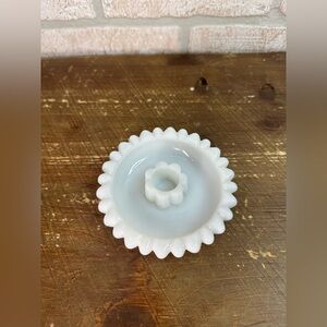 VINTAGE HAZEL ATLAS Milk Glass DAISY Candle Holder Trinket Dish